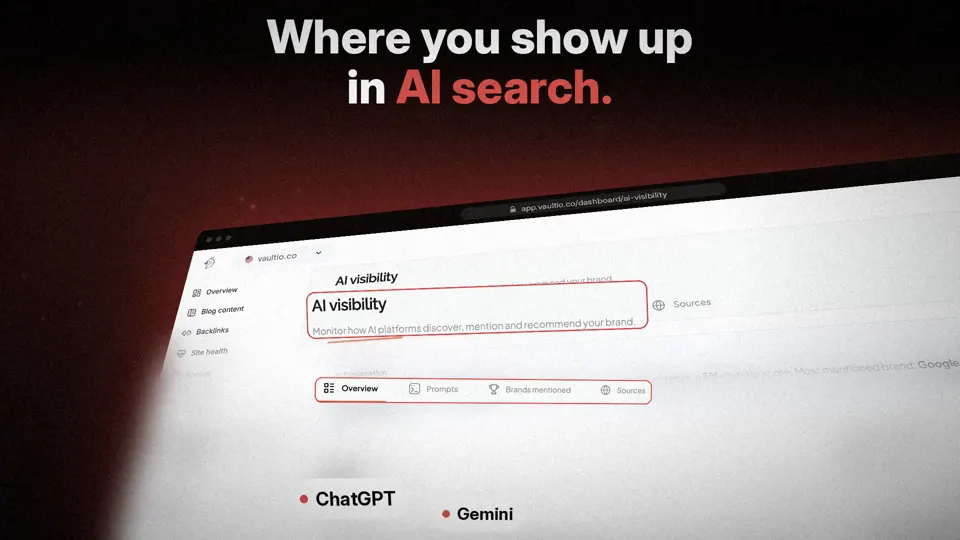 Vaultio client dashboard: where you show up in ai search