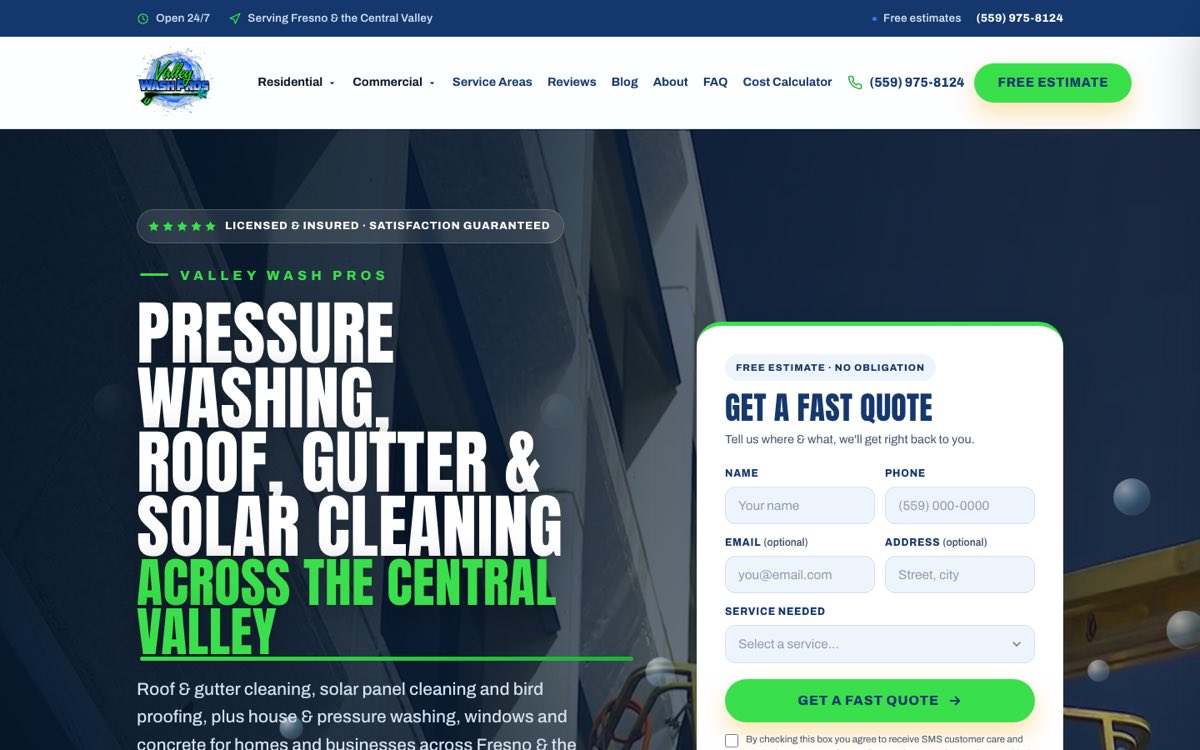 Valley Wash Pros website, built by Vaultio